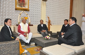 The Governor of Arunachal Pradesh Shri PB Acharya with Chief Minister Shri Pema Khandu, Hon�ble Chief Justice of Gauhati High Court Mr. Justice Shri Ajit Singh and other dignitaries in the High Tea at Raj Bhavan, Itanagar on 28th January 2017
